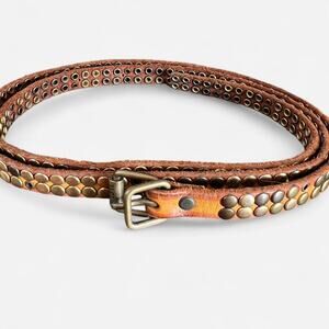 Diesel Studded Leather Belt Brown Brass Grommets Distressed Y2K Grunge Punk